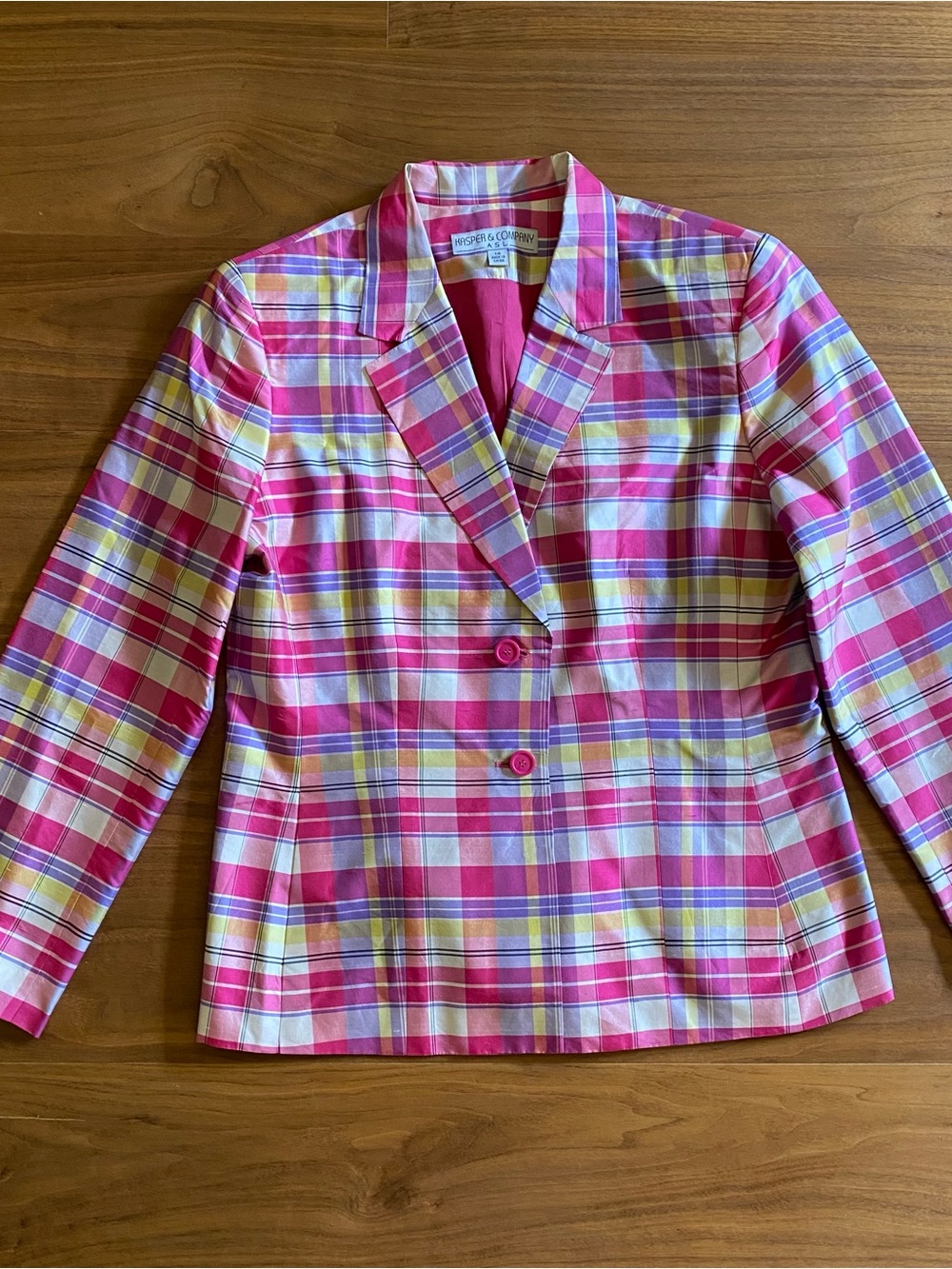Kasper & Company ASL Pink Plaid Silk Blazer Size 14